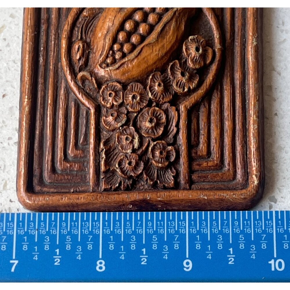 Pomegranate Resin Tile With Intricate Floral Relief  2 7/8" x 4" x .75" - Picture 3 of 4